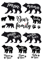mama bear, papa bear, baby bear, vector set