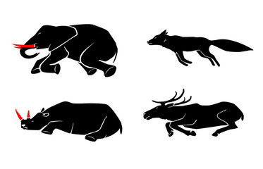 vector set of poaching and illegal animal hunting icons. social problem of danger for safety of wild