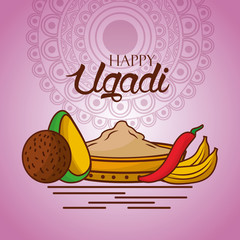 Canvas Print - happy ugadi indian food traditional mandala background vector illustration