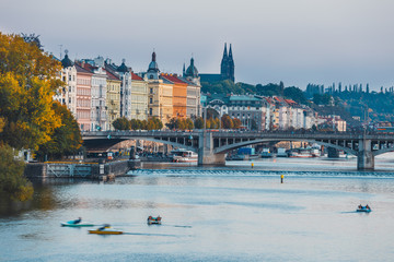 Wall Mural - embankment of the Vltava river in Prague, the capital of Czech Republic