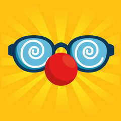 Sticker - red nose day fool clown glasses with red nose vector illustration graphic design