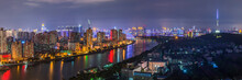 Illuminated City Near River By Night, Shanghai, China