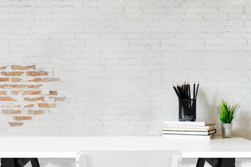 Wall Mural - Workspace mockup and office accessories with copy space