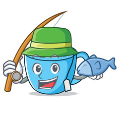 Canvas Print - Fishing tea cup mascot cartoon