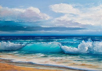oil painting of the sea on canvas.