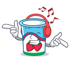 Poster - Listening music yogurt mascot cartoon style