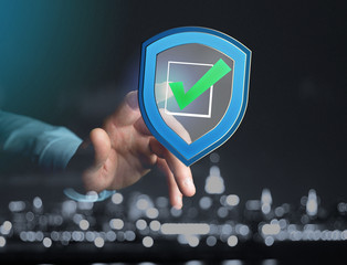 Poster - Shield symbol displayed on a futuristic interface - Security and internet concept