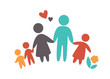 Happy family icon multicolored in simple figures. Three children, dad and mom stand together. Vector can be used as logotype