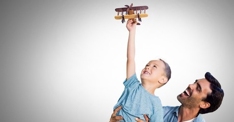 Poster - Father and son having fun playing with vignette background