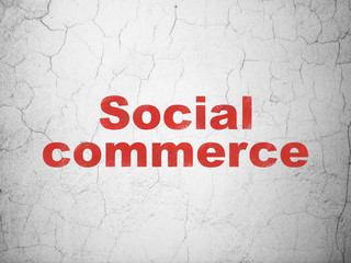 Advertising concept: Red Social Commerce on textured concrete wall background