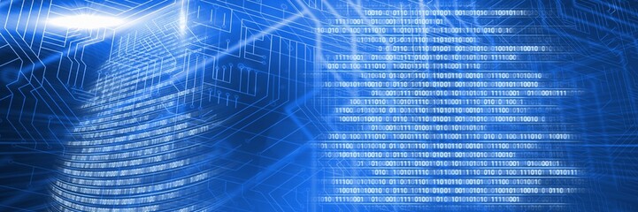 Poster - Code binary interface and blue background