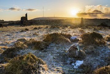 Wall Mural - bodmin moor at sunrise at minions looking towards caradon hill and tv mast, cornwall, uk