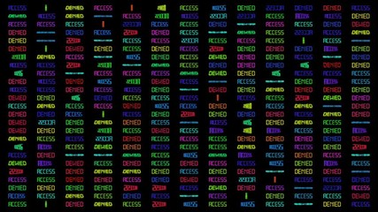 Poster - access denied. solid wall of prohibitive icons. acid holographic icons of danger on the Internet. cinematic background. seamless loop.
