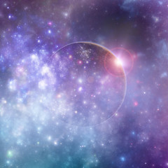 Wall Mural - fantasy deep space planets in colorful celestial clouds, 3d illustration