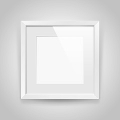 Poster - Realistic empty squre white frame with passepartout on gray background, border for your creative project, mock-up sample, picture on the wall, vector design object