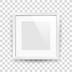 Poster - Realistic empty squre white frame with passepartout on transparent background, border for your creative project, mock-up sample, picture on the wall, vector design object