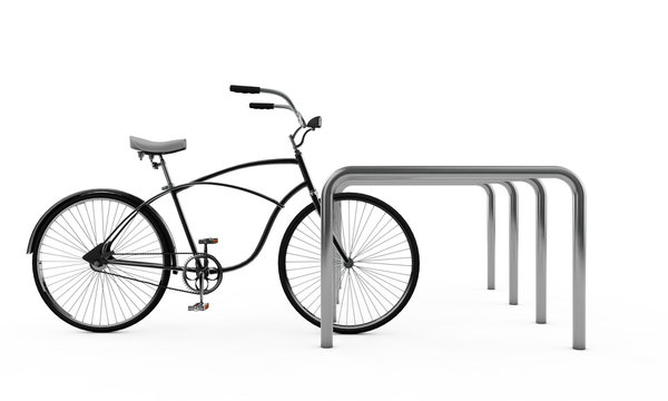 Bikes at a parking place, Bicycles, Bike theme elements, Street speed sport bicycle, Bikes isolated on white background - 3d Rendering