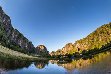 View of Rammang-Rammang, limestone forest in South Sulawesi Indonesia