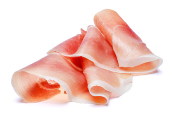 Wall Mural - Italian prosciutto crudo or spanish jamon. Raw ham on white background.