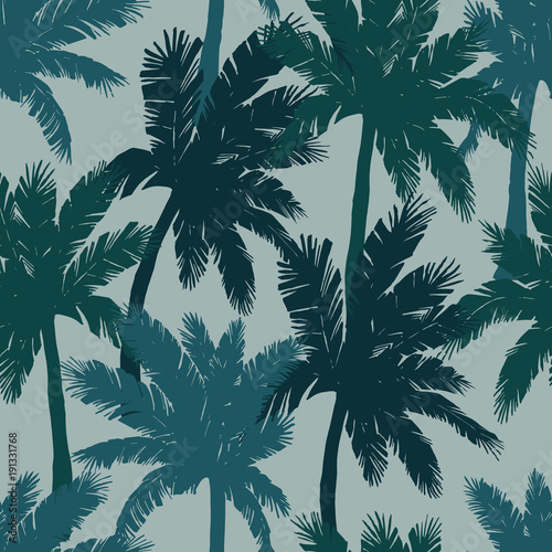 Watercolor exotic seamless pattern, green tropical palm trees, vector illustr...