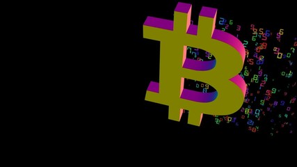Poster - a bitcoin sign with the binary code coming from it. color of the normal. cinematic design element.