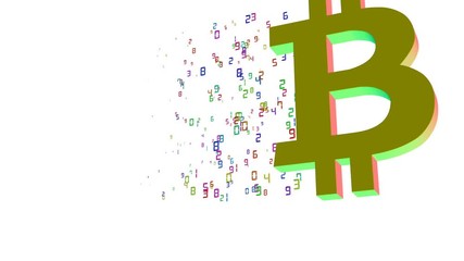Poster - a bitcoin sign on a white background with numbers coming from it. color of the normal. cinematic design element. seamless loop.