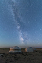 Mongolian Traditional Gers Under The Milky Way, Ulziit, Middle Gobi Province, Mongolia
