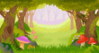 Bright cartoon fairy tale forest with copy space