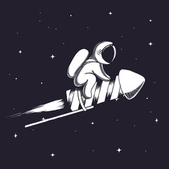Wall Mural - cute astronaut flying on firework rocket to space.childish vector illustration.prints design