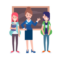 Wall Mural - Teachers with pupils vector illustration. Back to school.