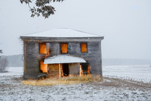 Winter And Abandoned House On Fire In Virginia USA