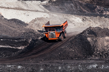 Wall Mural - Big dump truck is mining machinery, or mining equipment to transport coal from open-pit or open-cast mine as the Coal Production