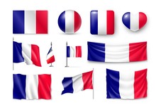 Set France Flags, Banners, Banners, Symbols, Flat Icon. Vector Illustration Of Collection Of National Symbols On Various Objects And State Signs
