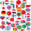 Vector illustration of several speech balloons with flags, different languages English, German, Italian, French, Polish, Spanish, Arabic, Hindi