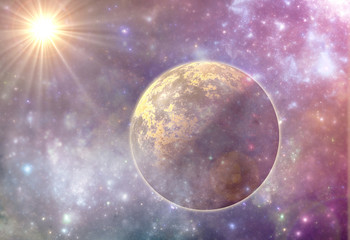 Wall Mural - unknown fantasy planet in space dust, astro 3d illustration