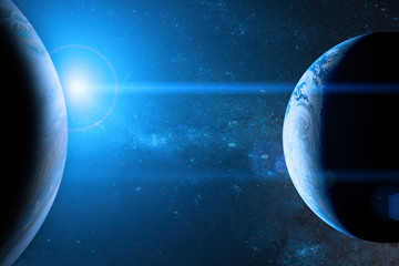 Wall Mural - earth in the outer space with beautiful planet. blue sunrise. elements of this image furnished by na