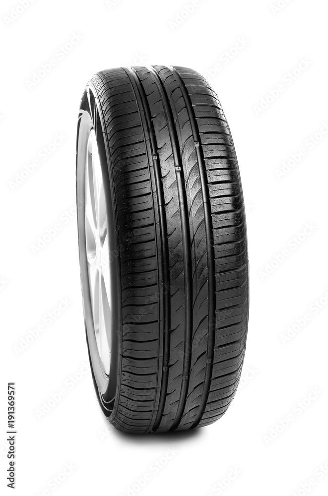 Car tire on white background