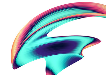 Aufkleber - 3D render abstract background. Colorful twisted shapes in motion. Computer generated digital art for poster, flyer, banner background or design element. Holographic foil ribbon on white background.