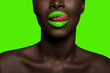 © All king of people - afro black woman with green lipstick and background