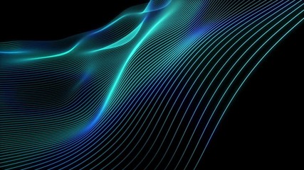 Poster - Abstract cg background animation moving of lines. Fiber optic neural network. Glowing flying lines.