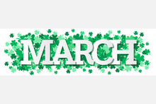 March Single Word With Shamrocks Banner Vector Illustration 1