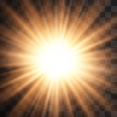 Wall Mural - gold glowing light burst on transparent background. vector illustration.