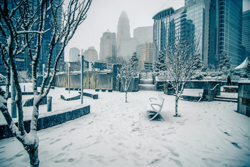 rare wintry mix around charlotte city streets in north carolina