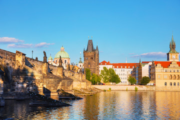 Canvas Print - The Old Town Charles bridge tower in Prague