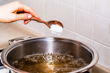 Adding Salt In Boiling Water, Cooking Soup