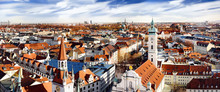 Munich Center Panoramic Cityscape View With Old Town Hall And Heiliggeistkirche