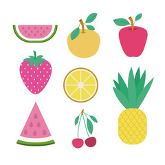 Sticker - fruits set collection on white background vector illustration