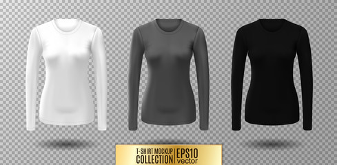 Long sleeve blank shirt. Vector white, gray and black shirt mockup.