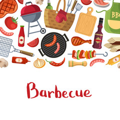 Wall Mural - Barbecue or grill cooking with place for text