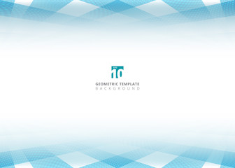abstract blue square pattern and halftone dots perspective header footer on white background.